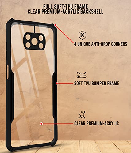 Image of Jkobi Back Cover Case for Poco X3 | Poco X3 Pro (Crystal Glass Back | Camera Protection | Shockproof Bumpers | Professional Black)
