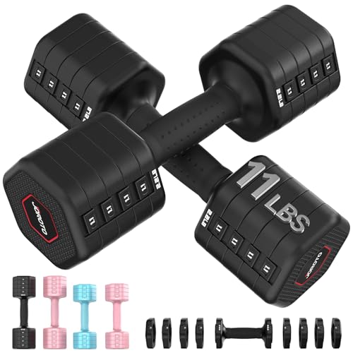 Image of JOROTO 5-in-1 Adjustable Dumbbell Set, 8LB /11LB Pair Adjustable Weights for Women at Home, 1s-Adjust Dual Locking Stable Hand Weights with TPE Soft Handle, Home Gym, Rehab, Pilates, Yoga, Strength Training