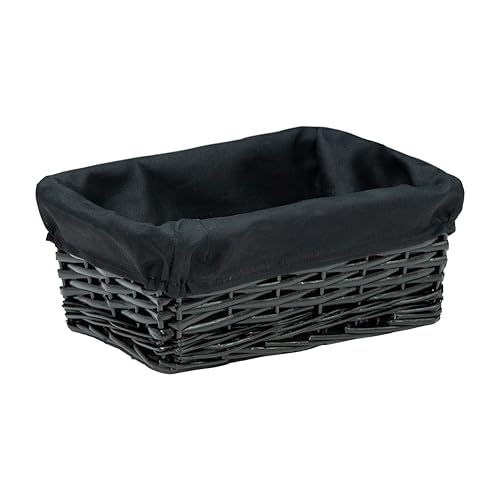 Natural Wicker Storage Basket with Lining Hamper Baskets for Gifts Empty Baskets for Shelves (Black Small)