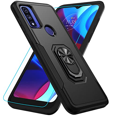 M MAIKEZI Compatible with Motorola Moto G Pure case,[Military Grade] with HD Screen Protector Magnetic Ring Kickstand Car Mount Protection Armor Phone Case Cover for Moto G Pure (KTZ Black_Black)