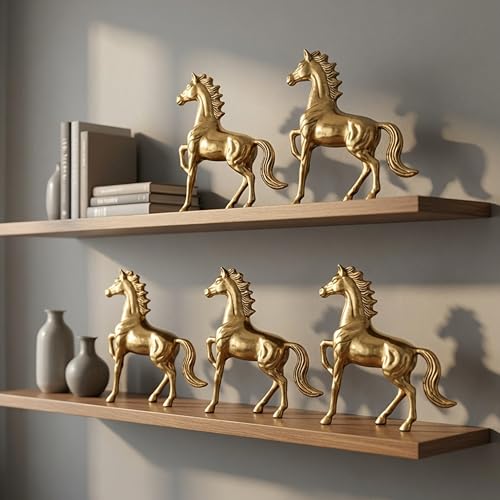 Image of BEHOMA Aluminium Horse Figurine Showpiece Pack of, Gold - Pack of 5 | Gold Finish Decorative Statue | Vastu Fengshui Wedding & Housewarming Elegant Modern Tabletop Art |Golden (Set of 5)