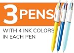 BIC 4 Colour Retractable Ballpoint Pen with 1.0 mm Medium Point and Wide Barrel, 3-Count in Assorted Ink