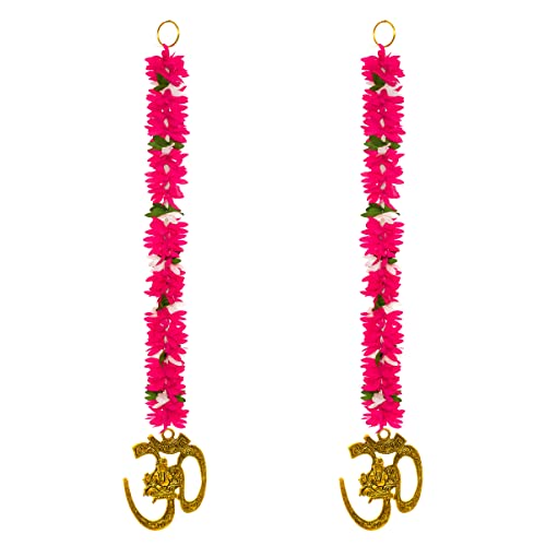 Tarini Gallery Set of 2 Metal Om Hangings with Artificial Flower Traditional Handcrafted Latkan Home Décor for Door Wall Home Temple Offices Hotel and Gifting - Image 3