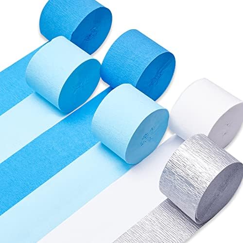 PartyWoo Crepe Paper Streamers 6 Rolls 492ft, Pack of White, Silv...