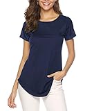 Feature: Klassischer Rundhals Ausschnitt Basic Tee, Unifarbe, Kurze Ärmel T-Shirt, lässig Bluse Sport Tranning Shirt.