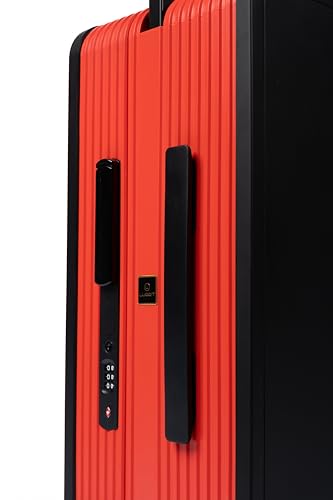 Image of Dual Tone Trolley Bag Medium -Premium Plus | Polycarbonate Hardshell Luggage with TSA Lock | 360 Spinner Wheels & Wide Telescopic Handle |Tough Bag (Black and Red, 24)