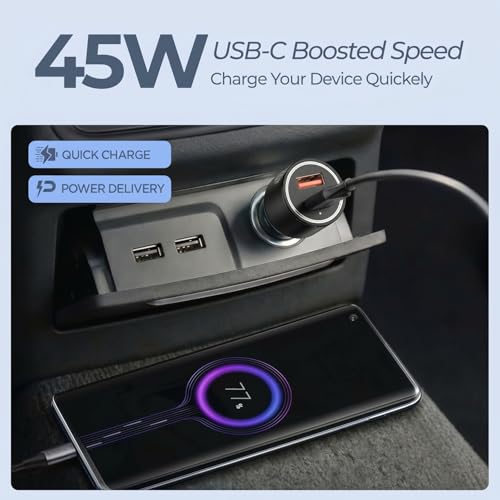 Image of UNIGEN 125W Dual Port Car Charger | 80W + 45W Fast Charging | USB-C & USB-A Car Adapter | Charging Adapter Compatible with Cars for iPhone & Android Smartphone, Smartwatch, Earbud, Power Bank (Black)