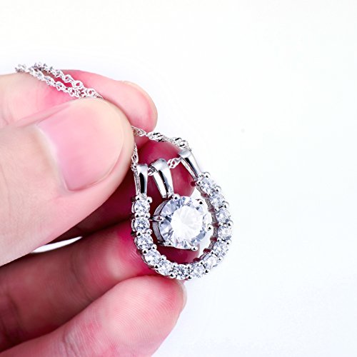 DAOCHONG Elegant 925 Sterling Silver Cubic Zirconia Horseshoe Pendant Necklace for Women Horse Lover, 18 inch Chain