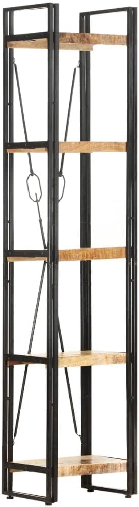 vidaXL Solid Mango Wood 5-Tier Bookcase- Industrial Design, Sturdy Powder-Coated Steel Frame, Versatile Storage Solution, Assembly Required, Brown