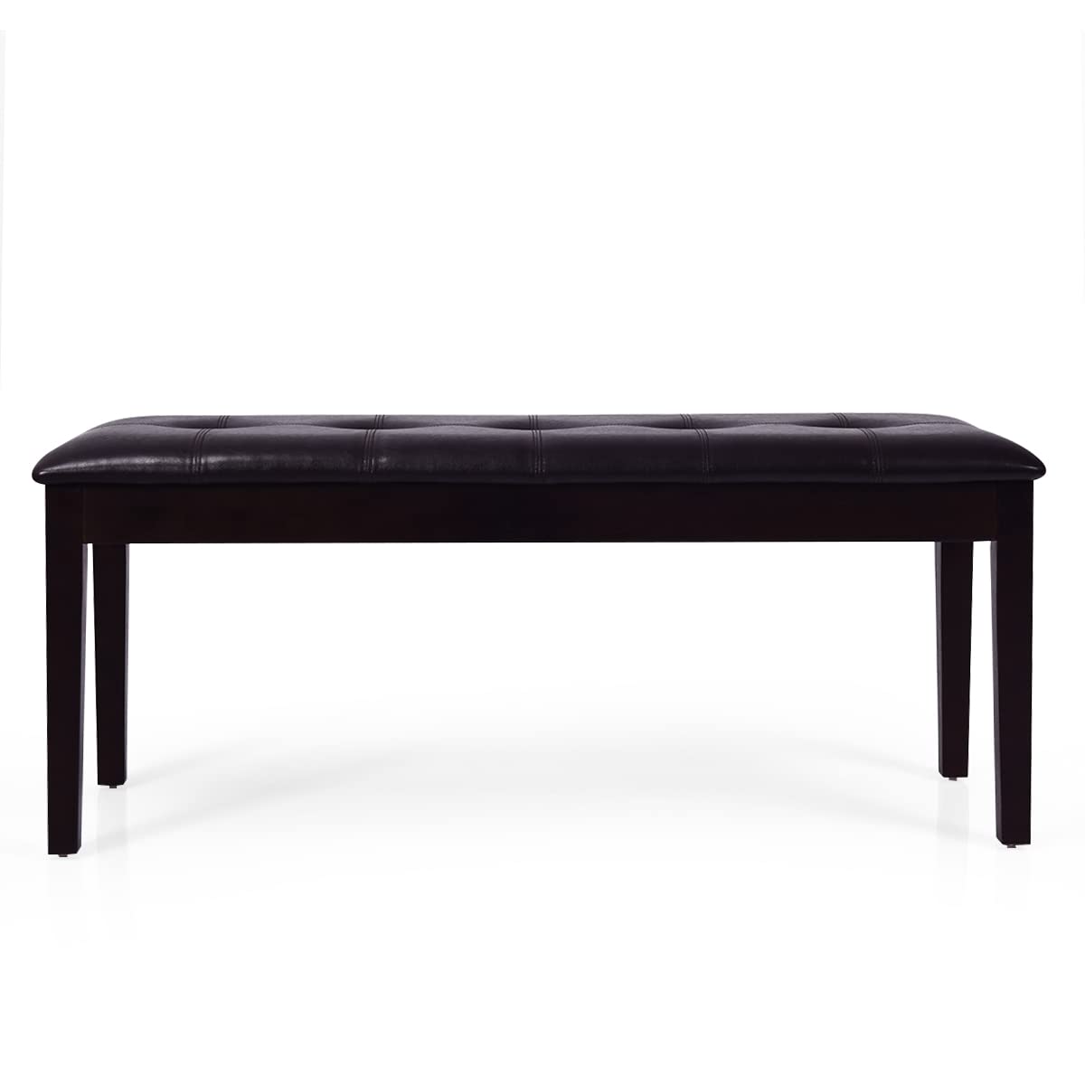 GYMAX Panca Imbottita, 2 Posti, con Superficie Trapuntata in PU e Bottoni Decorativi, Struttura in Legno con Piedini Antiscivolo, 116 x 38 x 48 cm (marrone)
