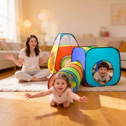 NUBUNI 4 in 1 : Spielzelt Kinderzelt : Babyzelt mit krabbeltunnel : Teiliges Bällebad : Spielzelt Babyzelt : Spielhaus mit Zelt Tasche und Tunnel : Mehrfarbig B