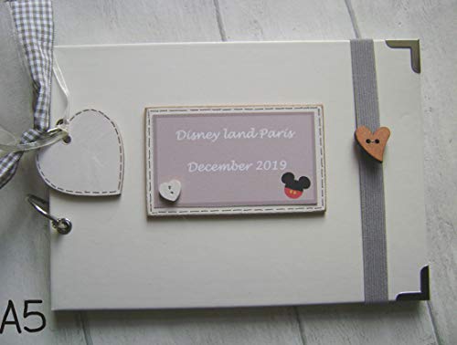 PERSONALISED A5 OR A4 SIZE PHOTO ALBUM, SCRAPBOOK, MEMORY, GUEST BOOK, MULTI USE GIFT. DISNEYLAND. with elastic book strap