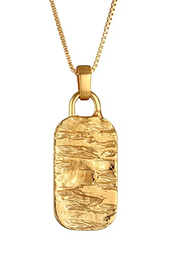 Kuzzoi Collier pour homme avec plaque militaire (21 mm) en argent sterling 925 plaqué or - Chaîne pour homme avec pendentif texturé Dog Tag - Longueur : 55...