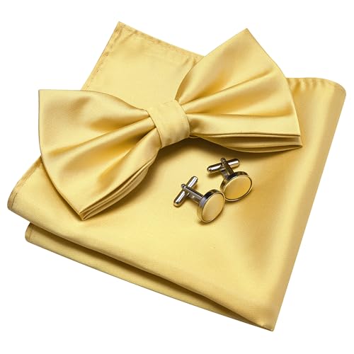 Image of GUSLESON Men's 3-pc Solid Color Bow Tie Gift Set - Double‑Fold Pre-Tied Bow Tie, Pocket Square, Cufflinks - Wedding Formal Party
