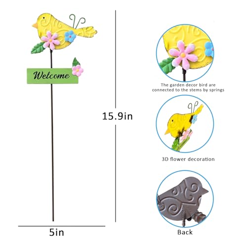 Image of 5Pack Metal Bird Decorative Garden Stakes,15.9 Inch Metal Garden Decor for Outside for Spring Decor, Shaking Head Yard Art Garden Decorations for Outdoor Lawn Pathway Patio