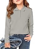 Haloumoning Girls School Uniform Long Sleeve Polo Shirt Kids Golf Pique Polo Shirts 5-14 Years Grey