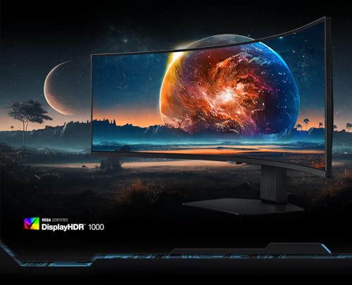 Samsung Ecran PC Odyssey G9 49’’ 240Hz, 1ms, Dalle VA Incurvée 1000R, Résolution DWQHD : 5120 x 1440, 2500:1, AMD FreeSync Premium Pro, Auto Source Switch +, Pied Ajustable, DisplayPort,LS49CG954EUXEN