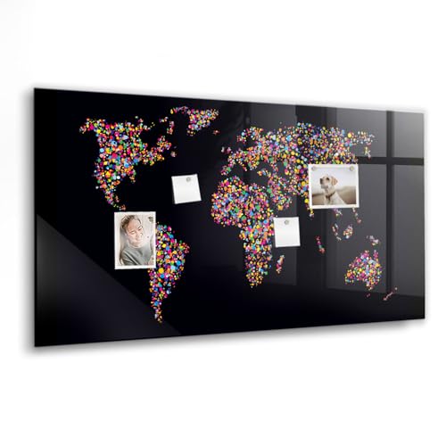 Tableau blanc magnétique en verre carte du monde 120x60cm pour bureau et école