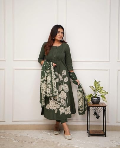 Image of GoSriKi Women's Viscose Anarkali Kurta Set with Dupatta | Anarkali Suit for Women Cotton | Kurta Palazzo Dupatta Set | 3 Piece Ethnic Wear for Festival & Party | Anarkali Suit for Women