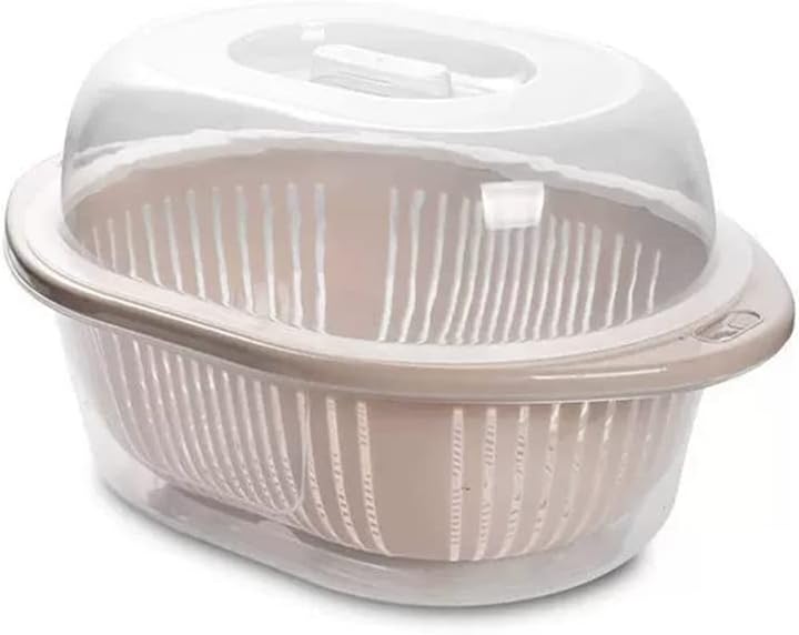 JSEIAJB Round Double-layer Vegetable Washing Basket With Cover Kitchen Drain Basket Household Fruit Dish Vegetable(E)