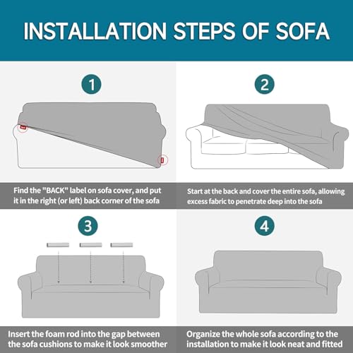 YSTELLAA Stretch Bankhoes 4 Zits, Elastische Bankhoezen Voor Woonkamer, 1 Stuks Universele Rekbare Armsteun Sofahoes Met Anti-slip Schuim, Krasbestendig Meubelhoes Voor Bank, Crèmewit