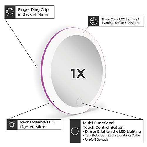 Zadro 4" Round Led Mirror Makeup Travel Mirror With Light Rechargeable Compact Mirror For Purses Portable Carrying Pouch #TOP3