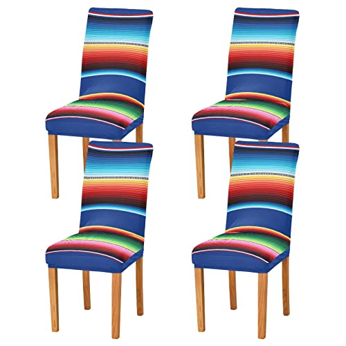 Xigua Mexican Serape Stripe Dining Room Chair Covers 4 Pack, Washable Removable Dining Chair Slipcover Stretch Parsons Chair Protector For Kitchen, Hotel, Restaurant #TOP1