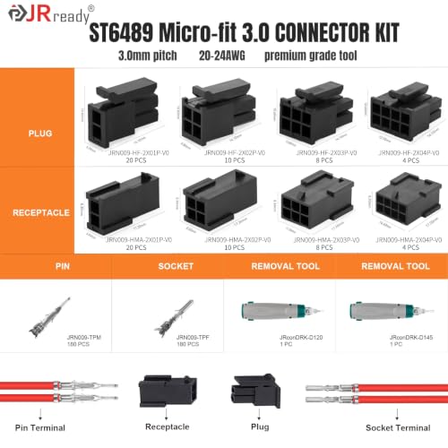 Image of JRready Micro-Fit 3.0 Connector Kit 2 4 6 8 Pin with Pin Extractors