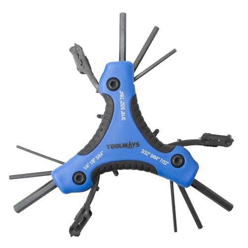 Toolmays 9-Piece Folding Allen Wrench Set SAE (5/64"–1/4"), Chrome Vanadium Hex Key Set with Ergonomic Folding Handle, Portable Hex Wrench Kit for Bike Repair, Furniture Assembly & Home DIY