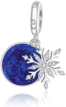 Christmas Charm Beads 925 Sterling Silver Snowflakes Glass Bead Charms Safety Chain for Charm Bracelets,Compatible with Pandora Charms European Bracelet Woman Jewellery