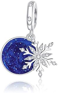 Christmas Charm Beads 925 Sterling Silver Snowflakes Glass Bead Charms Safety Chain for Charm Bracelets,Compatible with Pandora Charms European Bracelet Woman Jewellery