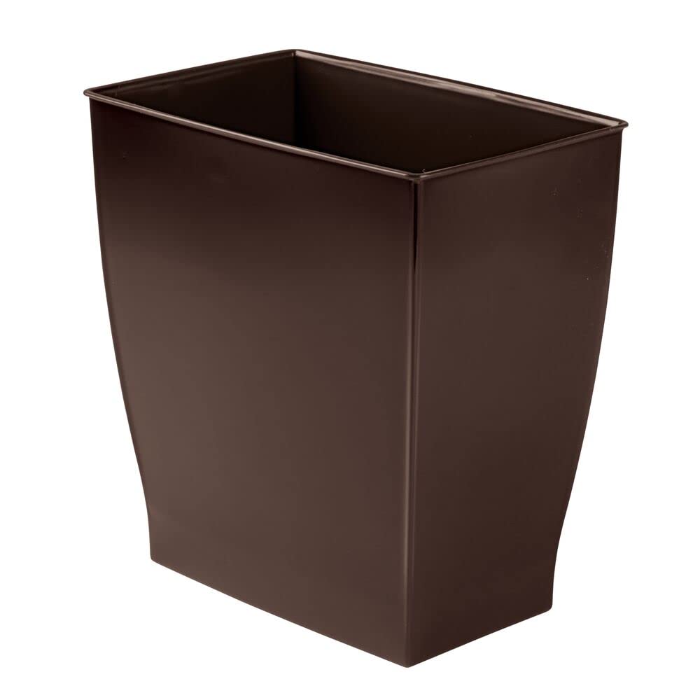 mDesign Plastic Rectangular Small 2 Gallon Trash Can - Wastebasket, Garbage Container Bin for Bathroom, Bedroom, Kitchen, Home Office, and Kids Room, Holds Waste, Recycling - Dark Brown