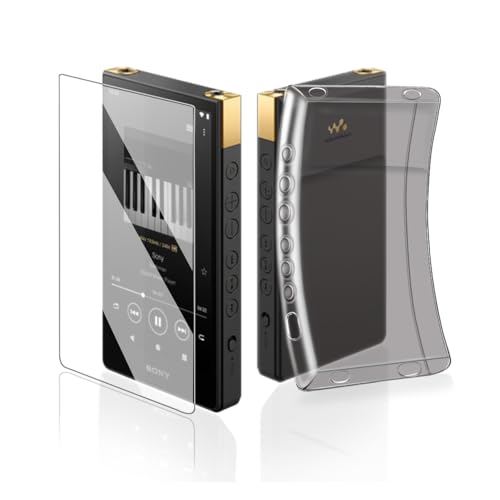 AudioPartner Soft Clear TPU Protective Shell Skin Case Cover for Sony Walkman NW-ZX700 NW-ZX706 NW-ZX707 (Clear Black case and Glass)