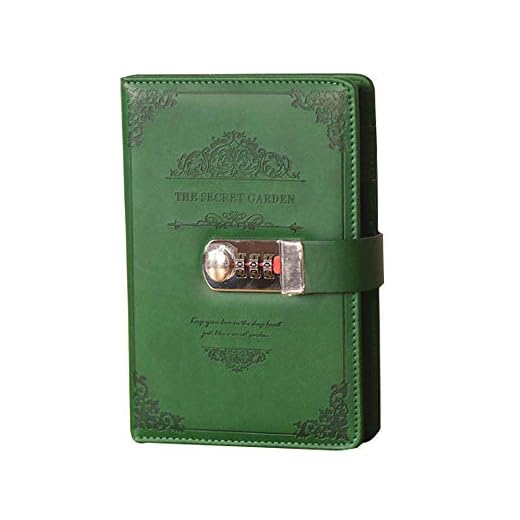 Lock Diary Writing Notebook Journal,Leather Travel Diary with Lock Code Vintage Password Notebook Journal Planner Locking for Personal Secret Diary (Green)