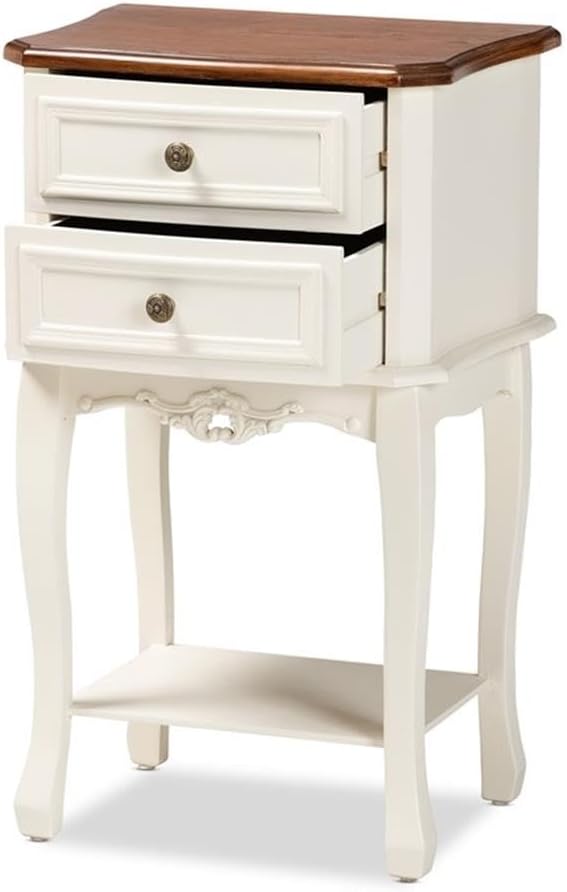 Baxton Studio Darla French White and Cherry Brown Wood 2-Drawer End Table