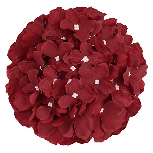 Flojery Silk Hydrangea Heads Artificial Flowers Heads with Stems for Home Wedding Decor,Pack of 10 (Burgundy)