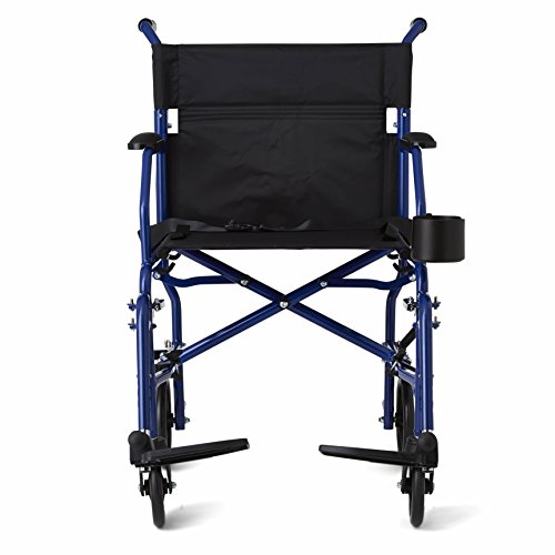 Medline Ultralight Transport Wheelchair, 19” Wide Seat, Folding Transport Chair, Blue #TOP7