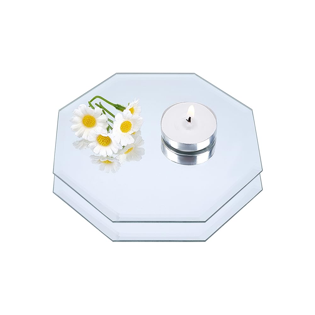 OLYCRAFT 2pcs 12.6x12.6cm Octagon Glass Mirror Tiles 2.5mm Thickness Decorative Glass Mirrors Glass Tile Craft Mirror Candle Plate for Wall Table Wedding Cabinet Centerpieces DIY Crafts