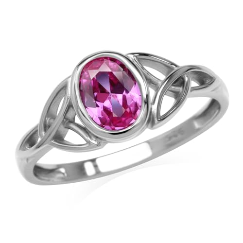 Silvershake Created Pink Tourmaline White Gold Plated 925 Sterling Silver Triquetra Celtic Knot Ring Size 11.5