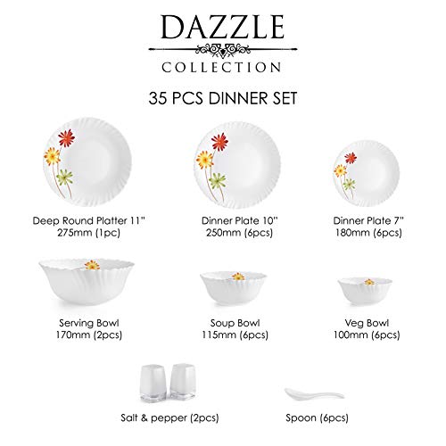 Image of Cello Opalware Dazzle Margarita Dinner Set, 35Pcs, White