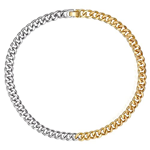 WOWORAMA Two Tone Gold Silver Cuban Link Chain Necklace Choker Unisex Chunky Chain Choker Necklace for Women Men, 18