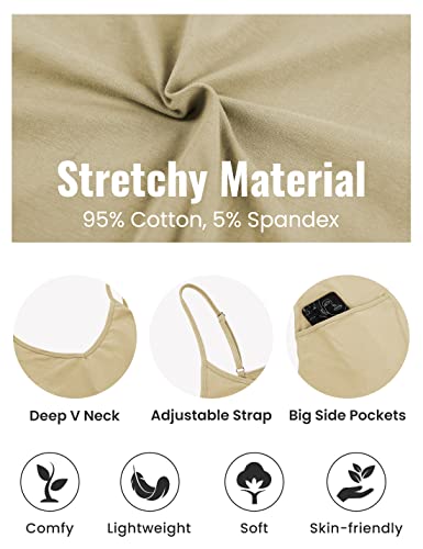 Lentta Women's Causal Jumpsuits V Neck Sleeveless Harem Overalls Stretchy Adjustable Strap Romper With Pockets(Darkkhaki-S) #TOP1