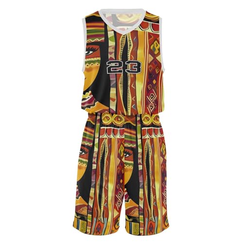 FLildon Ethnic Indian Woman Print Boys Basketball Jersey Set Tank Top Shorts Tracksuit Sport Training Suit for Kids, M
