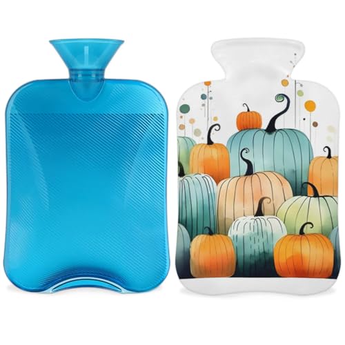 Hot Water Bottle with Soft Cover,2L Fantastic Pumpkin Hot Water Bag for Hot and Cold Compress, Hand Feet Warmer, Dreamy Pumpkin Rubber Hot or Cold Water Bottle Halloween Christmas Decorations