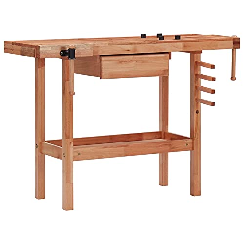 Festnight Wooden Carpentry Workbench with Storage Shelf Drawer and 2 Vice Wood Work Bench Tool Storage Organizer Wotkstation Table for Garage Workshop 48.4 x 20.5 x 32.7 Inches (L x W x H)