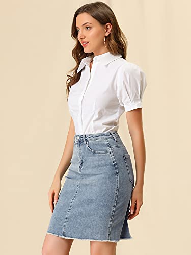 Allegra K Women's Basic Distressed High Waist Ripped Hem Washed Jeans Denim Skirt Large Blue #TOP3