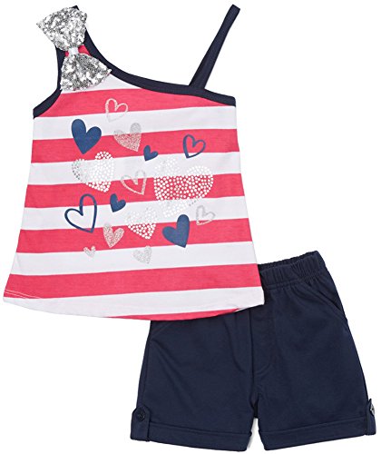Image of ToBeInStyle Girl's Two Piece Summer Set Cute Tee Top and Matching Shorts Adorable Outfit