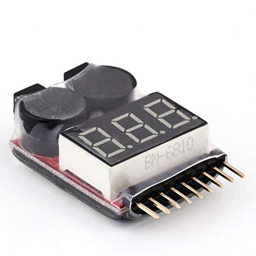 Utilissimo sistema d' allarme per salvaguardare da scarica eccessiva le batterie Li-po/Li-on/Li-fe Utilizzabile con batterie da 1 a 8 celle Impostazione manuale del valore minimo di voltaggio oltre il quale entra in allarme Il display segnala in sequenza il voltaggio di ogni singola cella ed il valore complessivo del pacco batteria I due buzzer permettono di udire il segnale di allarme anche a grande distanza Il kit comprende : 1 sistema allarme pronto all' uso