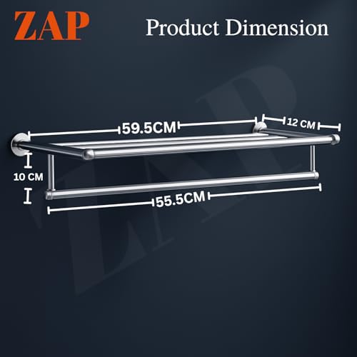 Image of ZAP 304 Grade Stainless Steel Towel Rack | Wall Mounted Towel Holder for Bathroom & Kitchen | Chrome Plated Napkin Hanger | Anti-Rust Towel Bar | Bathroom Rack Shelf | Durable & Elegant Design