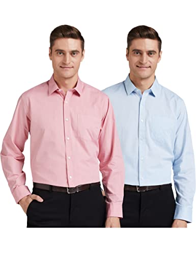 Image of Men's Solid Cotton Blend Formal Shirt with Pocket | Plain Design with Spread Collar & Full Sleeves - Regular Fit (Pack of 2)